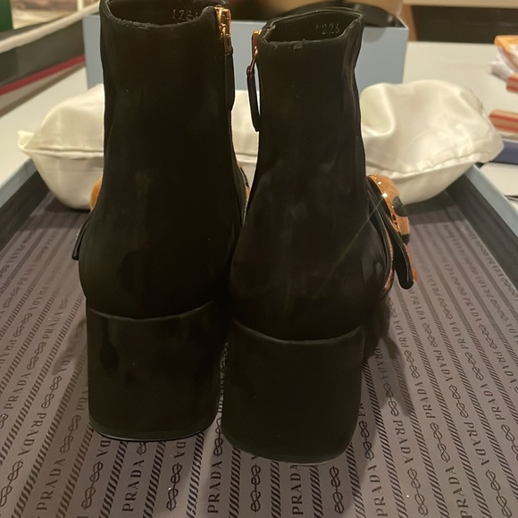 Black Prada ankle boots with leopard print fur - Picture 3 of 5